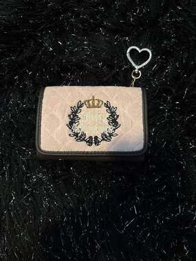 Juicy Couture Royal Couture Pink Quilted Velour Trifold Wallet with Heart Keycha